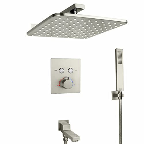 XJTNLB Sistemis Miscelatore Doccia Incasso Termostatico, Set Doccia con Soffione e Doccetta Spazzolato