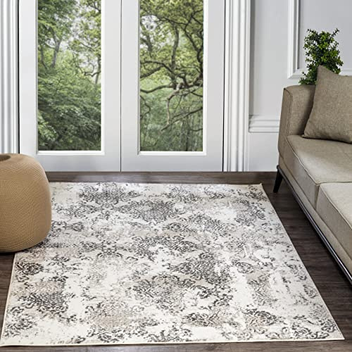 Livabliss Harstad Vintage Rug - Area Rugs for Living Room 160x220 cm, Bedroom - Scandi Neutral Rugs, Traditional Patterned Boho Style, Natural Easy Care Pile - Large Rug, White, Beige, Silver Grey