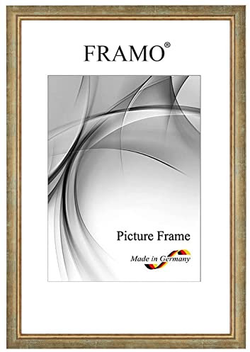 Framo Marco de fotos barroco 50 x 70 cm de madera maciza | Turquesa dorada | Color/tamaño seleccionable | Marco antiguo vintage retro N°068