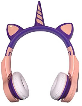 Amzberks Kabelloses Gaming Headset, Einhorn Ohr LED Beleuchtung Katzenohr Gaming Headset, Bluetooth 5.0, Faltbare Kopfhörer mit Noise Cancelling Mikrofon für Erwachsene oder Kinder (Lila_Rosa)