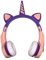 Amzberks Casque de jeu sans fil, oreilles de licorne, éclairage LED, Bluetooth 5.0, casque pliable avec microphone antibruit pour adultes ou enfants (violet_rose)