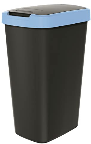 Keden Compacta Q Mülleimer mit Schwing- und Klappdeckel 45L Kunststoff Mülltrennung Abfallbehälter Recycling Abfallsammler (Schwarz/Hellblau)