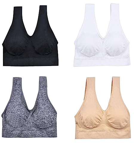 4er-Pack Bequemer Sport-BH Nahtloser Yoga-BH für Damen mit Herausnehmbaren S-XXXL (3388-Combo1, XXL-3XL)