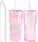 Glass Coffee Cups with Lids and Straws, 20 OZ Pink Iced Water Glasses Tumblers for Ice Juice, Tea, Milk, Smoothie and Cold or Hot Drinks, Set of 2