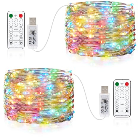 Vacoulery Lot de 2 Guirlande Lumineuse, 10M 100 LED USB Fairy Lights 8 Modes Minuteur Etanche Lumière avec Télécommande pour Chambre Mariage Soirée Jardin
