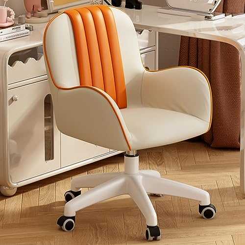 Bürostuhl Ergonomisch Leder Gepolsterte Moderne Schreibtischstuhl Chefsessel Computerstuhl Gaming Mit Armlehnen, Schreibtisch Drehsessel Eitelkeitsstuhl Für Büro, Schlafzimmer ( Color : /Beige )