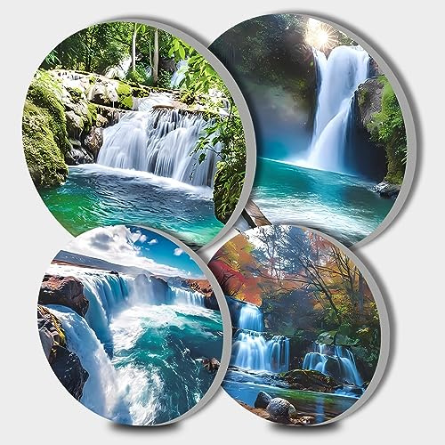 Walarky Natural Scenery Picture Round Hob Covers Waterfall 4-Piece Stove Plate Cooker Hob Covers for Cookers Top Burner Gas Range Protector Cookware Accessories Cooktop Farmhouse Decor