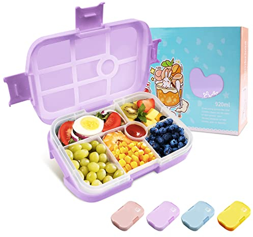 Homtibrm Bento Lunch Box, 920ML Kids Lunch Box with 6 Compartments Snack Salad Box Food Container for Childrens Girls Boys Adults Work School, Microwave Freezer & Dishwasher Safe Purple, LB07