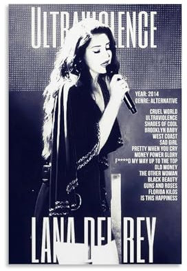 GAOSHI Lana Poster Del Rey Ultraviolence Poster, Wandkunst, Leinwand, Geschenk für Freund, Schlafzimmer, Wohnzimmer, Dekoration, moderne Ästhetik, 30 x 45 cm, ungerahmt, 6