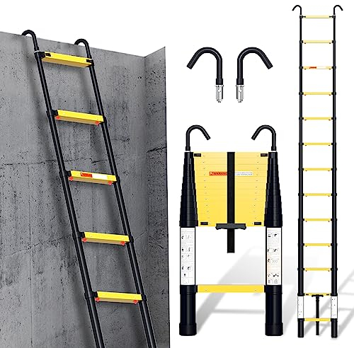 Jopassy 3,8 M Teleskopleiter, Rutschfester Aluminium Stehleiter mit langsamer Schrumpfungsfunktion und 2 Abnehmbarem Haken, 150 kg/330 Pfund Belastbarkeit Leiter Mit einem klick schrumpfbar