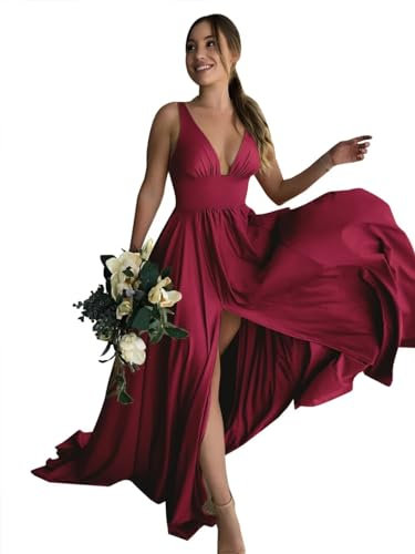 Babyonlinedress Babyonline D.R.E.S.S. Robe de Soirée Demoiselle d'honneur Longue en Satin élastique pour Cocktail Mariage Bordeaux 46