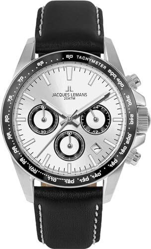 JACQUES LEMANS Analoge Herrenuhr Quarz mit Edelstahlarmband mid-39613, Schwarz, Band