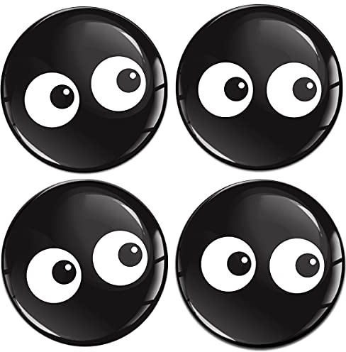 Biomar Labs 4 x 50mm Autocollant 3D Yeux Mignons Noirs Silicone pour Cache-Moyeu Enjoliveurs Centre de Roue Caches Emblème A 1850