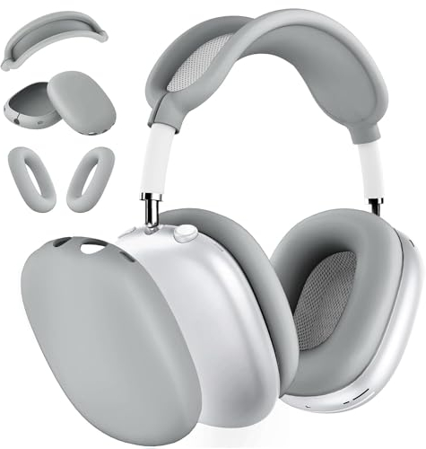 RYMAUP® Funda de silicona para AirPods Max Headphones, Anti-Scratch Ear Pad Case Cover,Ear Cups Cover,Headband Cover for AirPods Max, Accesorios,Soft Silicone Skin Protector, Grey