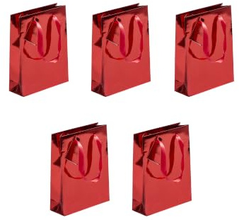Clairefontaine 212889Cpack - Packung 5 Geschenktasche - Tüte , Format M (17x6x22 cm), Kollektion Weihnachten Velvet, 170g, geeignet für Geschenke, Rot - Geometrisch, 1 Pack