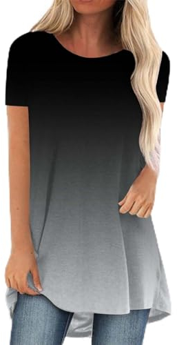 SKFLABOOF Longshirt Damen Rundhals Kurzarm Oversize Tshirt Tunika Einfarbig Basic Shirt Long Bluse Tops Italienische Mode Longpullover Longbluse Damen Lässig für Leggings 02 Schwarz,XL