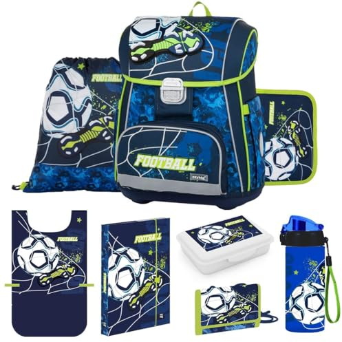 OXYBAG Schulranzen 8 Teilig Ergonomischer Schulrucksack Set Sportbeutel Federmappe Kunstponcho Trinkflasche Snackbox Leicht Schulset Jungen Mädchen Schultasche für 1. - 3. Klasse Back to School