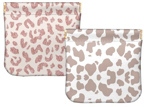 BHAHB 2PCS Porte Monnaie Femme,Petite Pièce de Monnaie pour Homme,PU Porte-Monnaie Portable,Cute Coin Pocket utile pour Les Femmes (I11-Imprimé léopard)