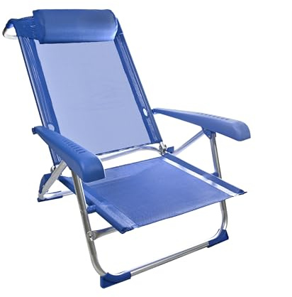 HERSIG - Silla Playa Plegable - Silla Plegable Ligera - Sillas para Playa - Sillas Reclinables con Reposacabezas - Ideales para Verano y Camping - Fácil de Transportar - Azul