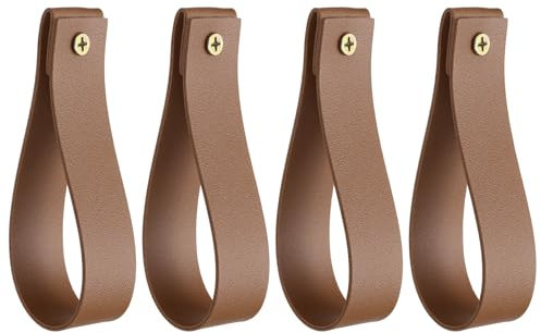 QUARKZMAN 4pz Porta Asta Tende Pelle 1 x 4.7 Pollici Cinghie Appendere Parete Staffe per Ganci per Asta Tende Ganci con Viti per Parete Bagno Cucina Camera da Letto, Marrone