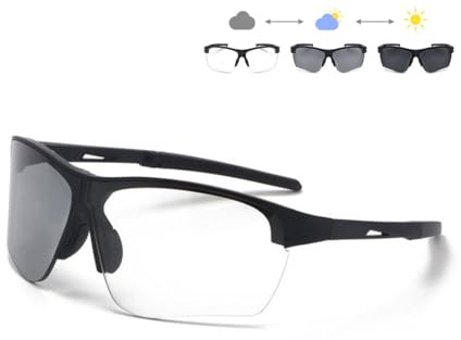 YOBOCO Photochrome Sport-Sonnenbrille für Herren und Damen, Radfahren, UV-Schutz, faltbar, zum Reiten, Fahren, Laufen, Schwarz/Transparent bis Grau