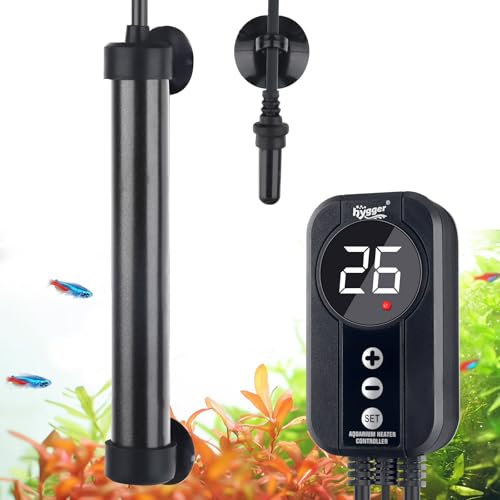 hygger Titanium Chauffage Aquarium 50W,Submersible Fish Tank Heater avec Digital Display Controller pour 38-57L Saltwater and Freshwater Aquariums