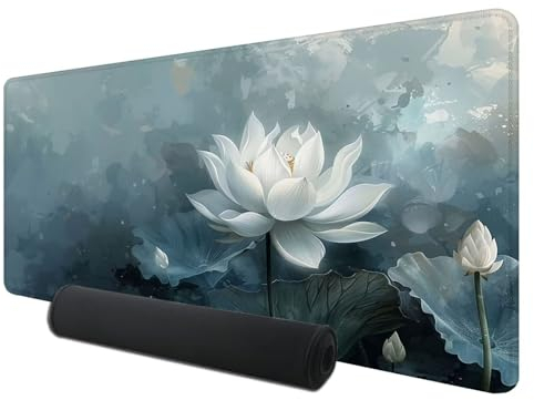 Lotus Mauspad, Gaming Mauspad 1000 x 500 mm, Groß Mauspad Gaming mit Motiv, XXL Mauspad Grau mit Rutschfeste Gummibasis, Mouse Pad mit Einer Speziellen Oberfläche für Gaming, Büro und Zuhause, A-5