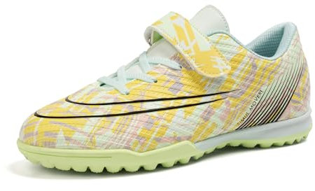 Puvvtyi Kids Football Boots,Anti-Slip Foot Shoes Laceless,Unisex Boys Girls Football Trainers Green