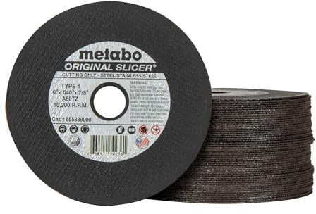 Metabo 655339000 50-Pack | 6-inch Original Slicer® Cutting Wheel | Type 1 | 6 x .040 x 7/8 | A60TZ | Aluminum Oxide | Very Fast & Flexible | Steel, Stainless Steel