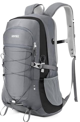 HOMIEE 45L Hiking Rucksack for Men Women,Waterproof Walking Travel Backpack Lightweight Skiing Camping Trekking Travel Bag for Outdoor Sports Fishing,Cycling, Climbing Grey
