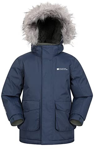 Mountain Warehouse Ranger Plain Kids Water Resistant Jacket - Elasticated Cuffs & Hem, Adjustable Hood, Boys & Girls - Best for Autumn, Winter, Outdoors & Hiking Indigo Kids Size 11-12 Years