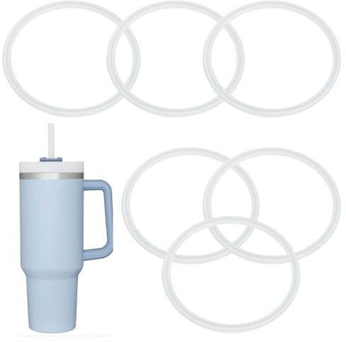 Cup Lid Seal Gasket Replacement Parts 40 oz, Thermos Lid Silicone Seal Ring Not Rubber Compatible with Stanley Quencher H2.0 FlowState Stainless Steel Tumbler Lid 40 oz, 6 Pcs