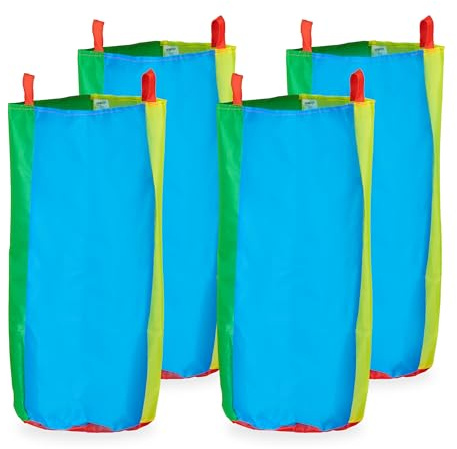 Relaxdays Corsa con 4 Sacchi da Salto, Gioco da Giardino per Bambini, Set per Feste di Compleanno, Poliestere, Colorato