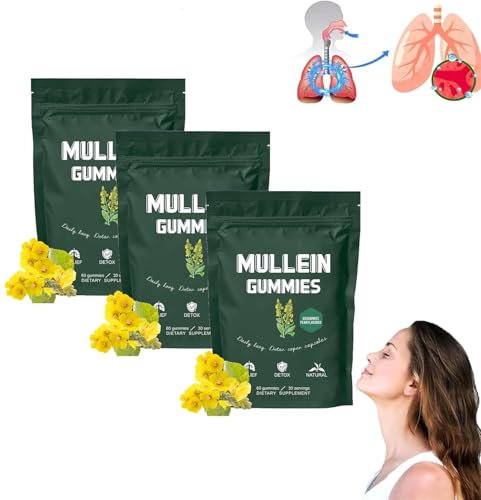 BetterLungs Mullein Gummies, Gesundheitswesen-Ergänzung, essbares Fitness-Nahrungsgummi, Lungengesundheit & Nebenhöhlenentlastung, Blattextrakt für Lunge, schnell wirkende Lungenreinigung, tägliche