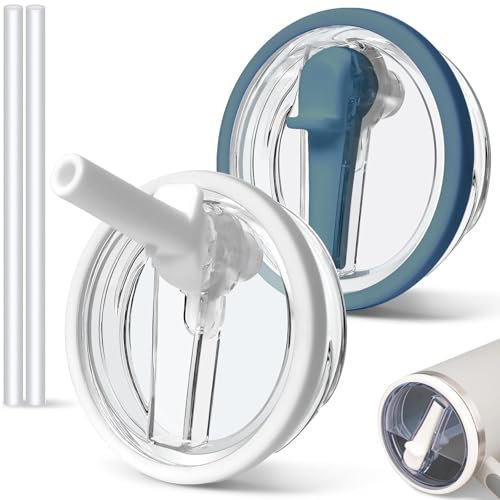 2 vasos a prueba de derrames de 30 onzas para vaso Stanley, tapa de vaso a prueba de fugas, repuesto para Stanley Quencher, funda de vaso reutilizable de 30 onzas (blanco y azul marino)