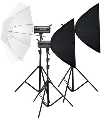 GODOX SK400II-V Studio Flash Three Head Lighting Kit - 400Ws, 5600±200K, Recycle Time 0.1~1s, 60x90cm Softbox, Bowens S-Type Fitting, 40 (101cm) Umbrella, 79-240cm Light Stand, 5kg Max. Load Capacity