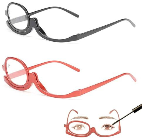 2 Pcs Make Up Glasses, Makeup Glasses, Magnifying Makeup Glasses, Makeup Glasses Flip Up Lens Uk Only, Make Up Glasses Flip 2.50/3.50, Makeup Glasses,Magnifying Cosmetic Readers(+2.50+3.50)
