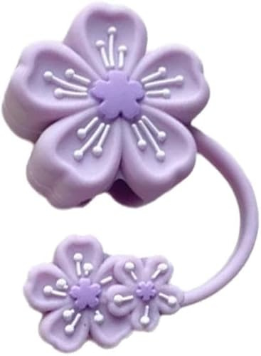 Purple Cherry Blossoms Straw Cap Straw Cover for Stanley Cup, 10mm Cute Silicone Straw Covers Cap for Stanley Cup Accessories, Straw Topper for Tumblers, Straw Cap Stopper for Reusable Straws