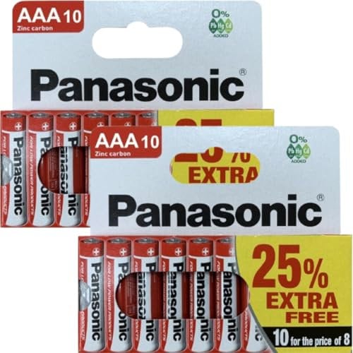 20 batterie AAA Panasonic in zinco, 1,5 V, confezione da 2 x 10 pezzi, batterie AAA triple, batterie Triple A, pacco batterie