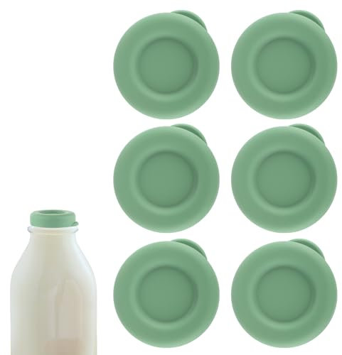 6pcs Silicone Replacement Caps for Libbey & Stanpac Glass Bottle, 48mm Diameter Milk Bottle Lids Replacement Reusable Bottle Covers Caps for Libbey & Stanpac Bottle Accessories (green)