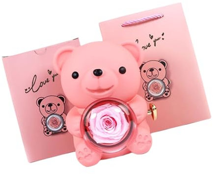 Zkydhbd Boîte à bijoux en forme d'ours avec rose éternelle, convient pour la fête des mères, les mariages et les célébrations intimes