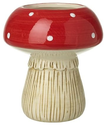 Ceramic Red & White Toadstool Planter 16cm, 6inch Mushroom Glazed Herb Plant Pot Cover Indoor Decorative