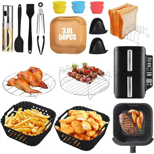 Silicone Moule Air Fryer pour Ninja Double Stack XL 7.6L-17 Pièces Accessoires Air Fryer pour Ninja SL300EU, Air Fryer Accessoires- Moule Air Fryer, Moule Pain, Grille Racks etc