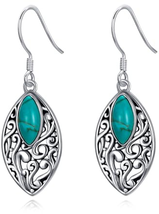 Vintage Filigrane mit Marquise Geformte Türkis Haken Ohrringe 925 Sterling Silber Boho Style Schmuck für Frauen