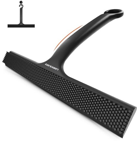 Mannicix Tergivetro per Doccia, Maniglia Corta Pulisci vetro Doccia, Tergivetro da Bagno con Gancio per Spatola per Finestre, Bagno, Specchio, Nero