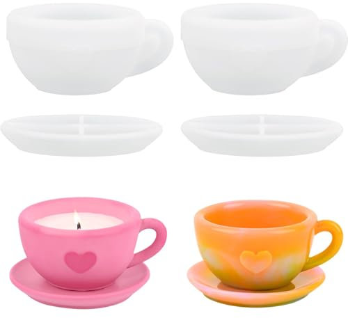 Laitejituan Pack of 2 Silicone Moulds, Coffee Cup with Saucers, Silicone Moulds, Casting Moulds, Candle Holder, Candle Holder Mould, Silicone Casting Mould, Tea Light Holder for Plaster Mould, Epoxy