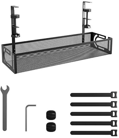 MRIH-HF Under Desk Cable Management No Drill cable tray and desk cable tidy Metal Mesh Desk Accessories box Cable Tidy Wire Organizer Cord for Home,Office,Internet Cafes,Kitchens,etc,Black