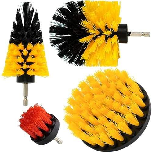 Drill Brush for Cleaning, 4Pcs Drill Brush Attachment Set, Power Scrubber Attachment Kit for Cleaning Kitchen, Bathroom, Sink, Tub, Floor/Wall Tile, Grill, Car Wheel All Surfaces, Fits Most Drills