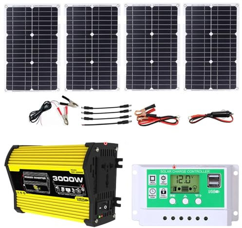 Kit De Panneaux Solaires 3000 Watt Avec Contrôleur Et Onduleur, Panneaux Solaires Réglables, Kit Système Solaire Domestique, Charge Rapide, Kit Complet De Panneaux Solaires Pour Camping-cars(Yellow,12