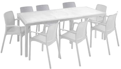 Dmora - Outdoor Lounge Set Manarola, Outdoor Lounge Set, Ausziehbarer rechteckiger Tisch mit 8 Stühlen mit Armlehnen, Made in Italy, Weiß